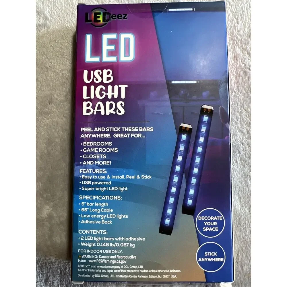 LEDeez BLUE Light Bar 2 Pack Neon Light Glow 5 inch Bars USB NEW